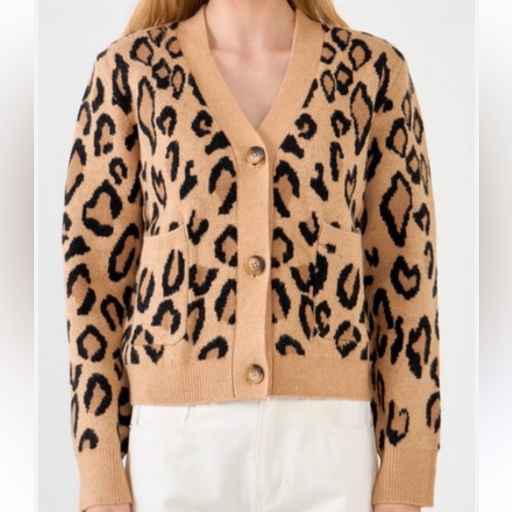 Grey Lab Leopard Print Cardigan